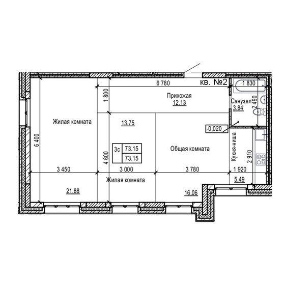 73,2 м², 3-комнатная квартира 8 412 250 ₽ - изображение 1