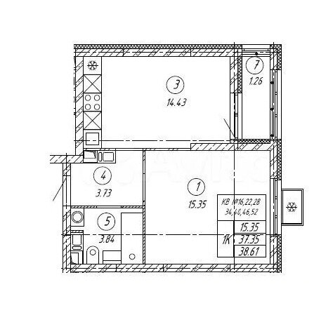 38,6 м², 1-комнатная квартира 4 131 000 ₽ - изображение 1