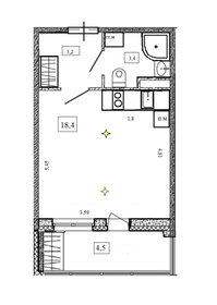 Квартира 25 м², студия - изображение 1