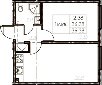 Квартира 36,4 м², 1-комнатная - изображение 1