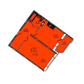 Квартира 46,3 м², 1-комнатная - изображение 1