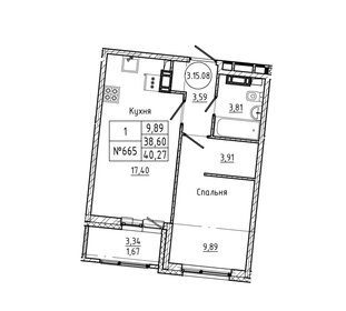 Квартира 40 м², 1-комнатная - изображение 1