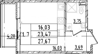 Квартира 27,7 м², студия - изображение 1