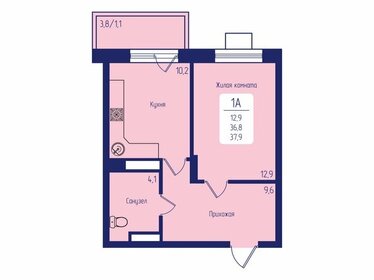 Квартира 37,9 м², 1-комнатная - изображение 1