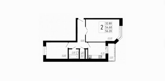 Квартира 56,5 м², 2-комнатная - изображение 1