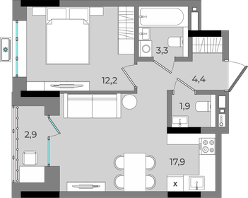 Квартира 42,6 м², 1-комнатная - изображение 1