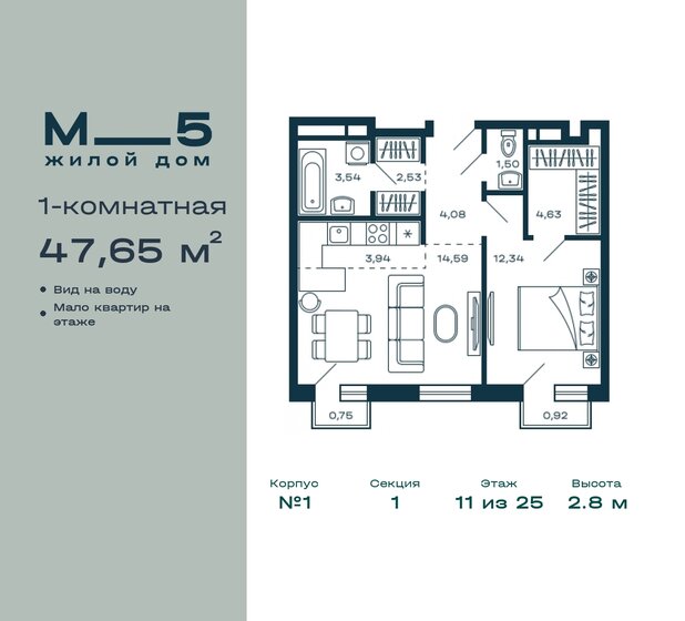 47,7 м², 1-комнатная квартира 12 924 252 ₽ - изображение 28