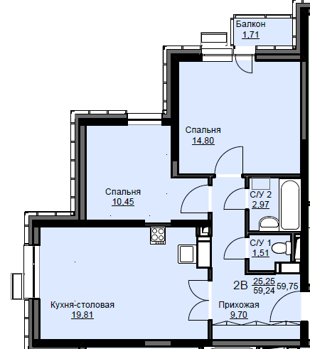 59,8 м², 2-комнатная квартира 8 962 500 ₽ - изображение 16