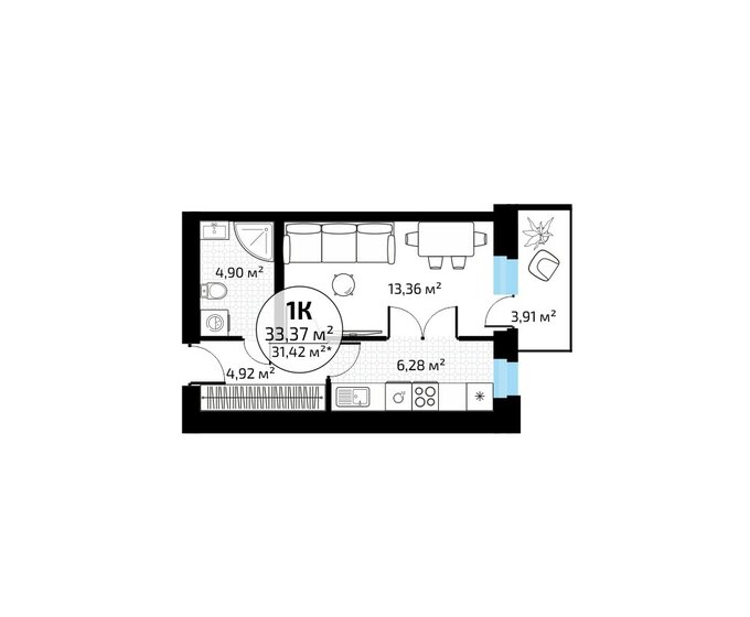 33,4 м², 1-комнатная квартира 3 808 852 ₽ - изображение 1