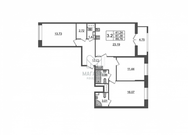 Квартира 87,4 м², 3-комнатная - изображение 1