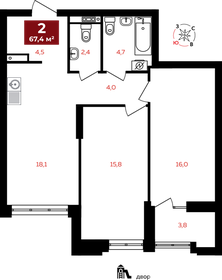 67,4 м², 2-комнатная квартира 13 143 000 ₽ - изображение 17