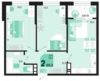 60,3 м², 2-комнатная квартира 7 718 400 ₽ - изображение 8