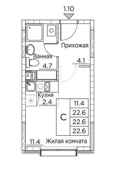 22,6 м², квартира-студия 3 995 693 ₽ - изображение 1