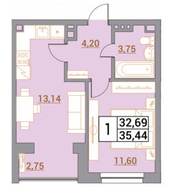 35,6 м², 1-комнатная квартира 3 628 140 ₽ - изображение 32