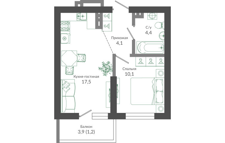 37,3 м², 1-комнатная квартира 16 029 100 ₽ - изображение 1