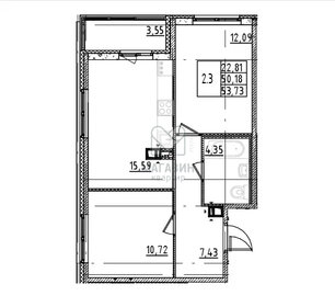 54,5 м², 2-комнатная квартира 9 571 618 ₽ - изображение 21