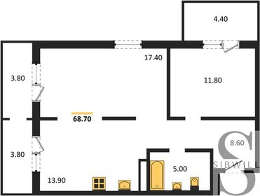 Квартира 68,7 м², 2-комнатная - изображение 1