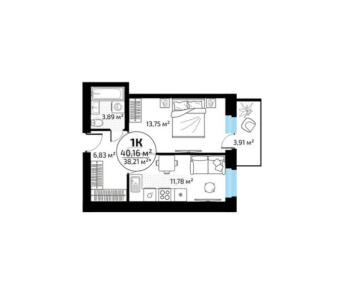 40,2 м², 1-комнатная квартира 4 060 096 ₽ - изображение 1
