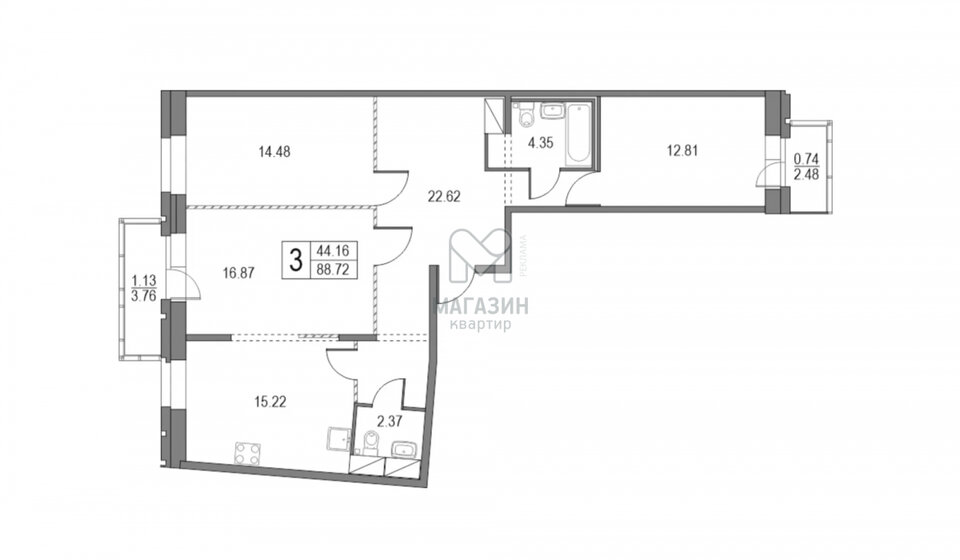 90,6 м², 3-комнатная квартира 18 400 000 ₽ - изображение 1