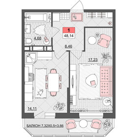 48,1 м², 1-комнатная квартира 6 300 000 ₽ - изображение 40