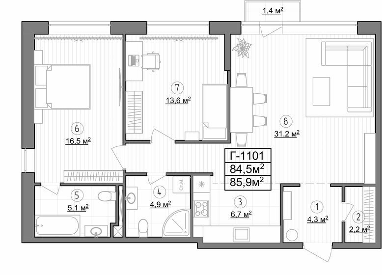 85,9 м², 3-комнатные апартаменты 27 378 000 ₽ - изображение 1