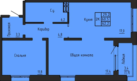 Квартира 62,2 м², 2-комнатная - изображение 1