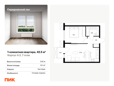 Квартира 42,5 м², 1-комнатная - изображение 1