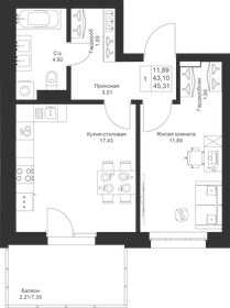 Квартира 45,3 м², 1-комнатная - изображение 1