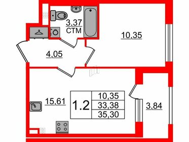 Квартира 33,4 м², 1-комнатная - изображение 1