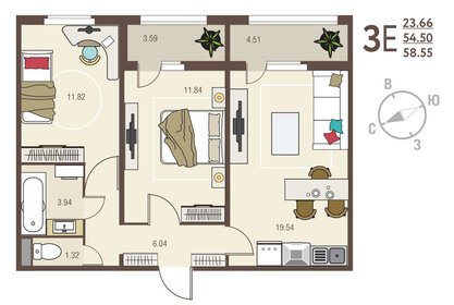 Квартира 58,6 м², 2-комнатная - изображение 1