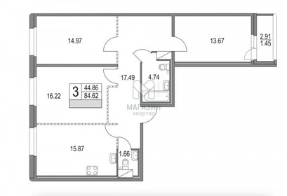 Квартира 86,1 м², 2-комнатная - изображение 1