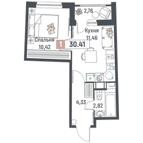 Квартира 30,4 м², 1-комнатная - изображение 1