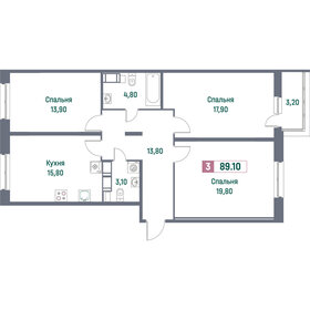 Квартира 89,1 м², 3-комнатная - изображение 1