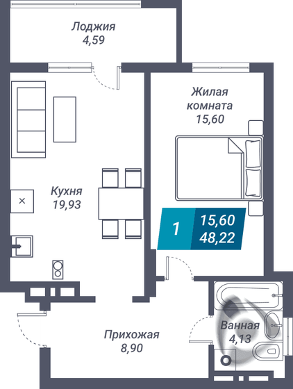 65,3 м², 3-комнатная квартира 9 852 750 ₽ - изображение 1