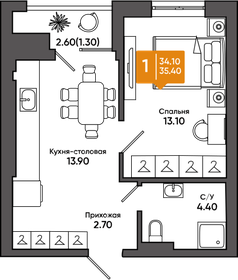 35,1 м², 1-комнатная квартира 3 966 300 ₽ - изображение 54