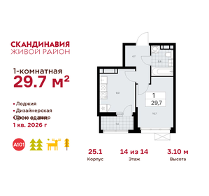 Квартира 29,7 м², 1-комнатная - изображение 1