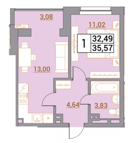 Квартира 35,6 м², 1-комнатная - изображение 1