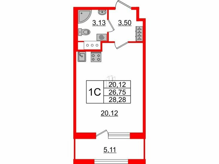 26,8 м², квартира-студия 9 750 067 ₽ - изображение 26