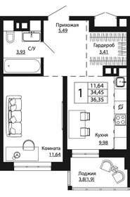 36,4 м², 1-комнатная квартира 4 907 250 ₽ - изображение 7