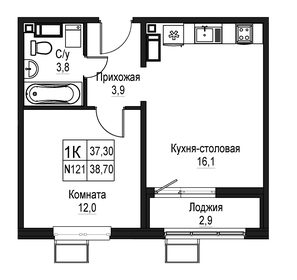 Квартира 37,3 м², 1-комнатная - изображение 1