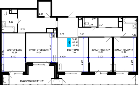 Квартира 127,5 м², 4-комнатная - изображение 1