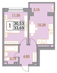 Квартира 33,7 м², 1-комнатная - изображение 1