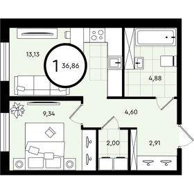 30 м², 1-комнатная квартира 1 900 000 ₽ - изображение 63