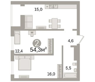 Квартира 54,3 м², 2-комнатная - изображение 1