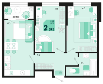 60 м², 2-комнатная квартира 6 800 000 ₽ - изображение 62