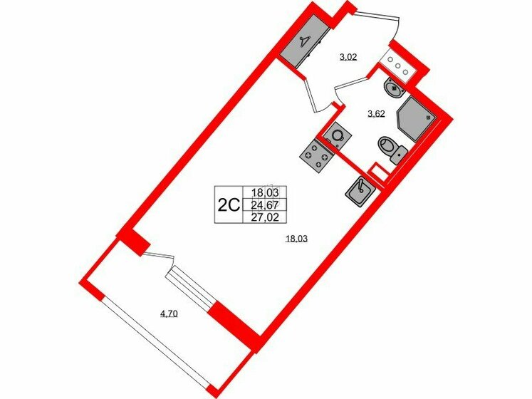 24,7 м², квартира-студия 7 300 112 ₽ - изображение 21