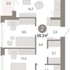 Квартира 55,3 м², 3-комнатная - изображение 2