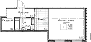 Квартира 39,7 м², 1-комнатная - изображение 1