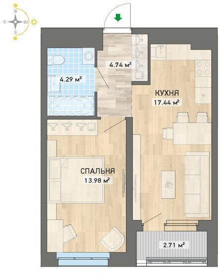 43,2 м², 1-комнатная квартира 5 700 000 ₽ - изображение 1