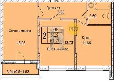 Квартира 51,8 м², 2-комнатная - изображение 1